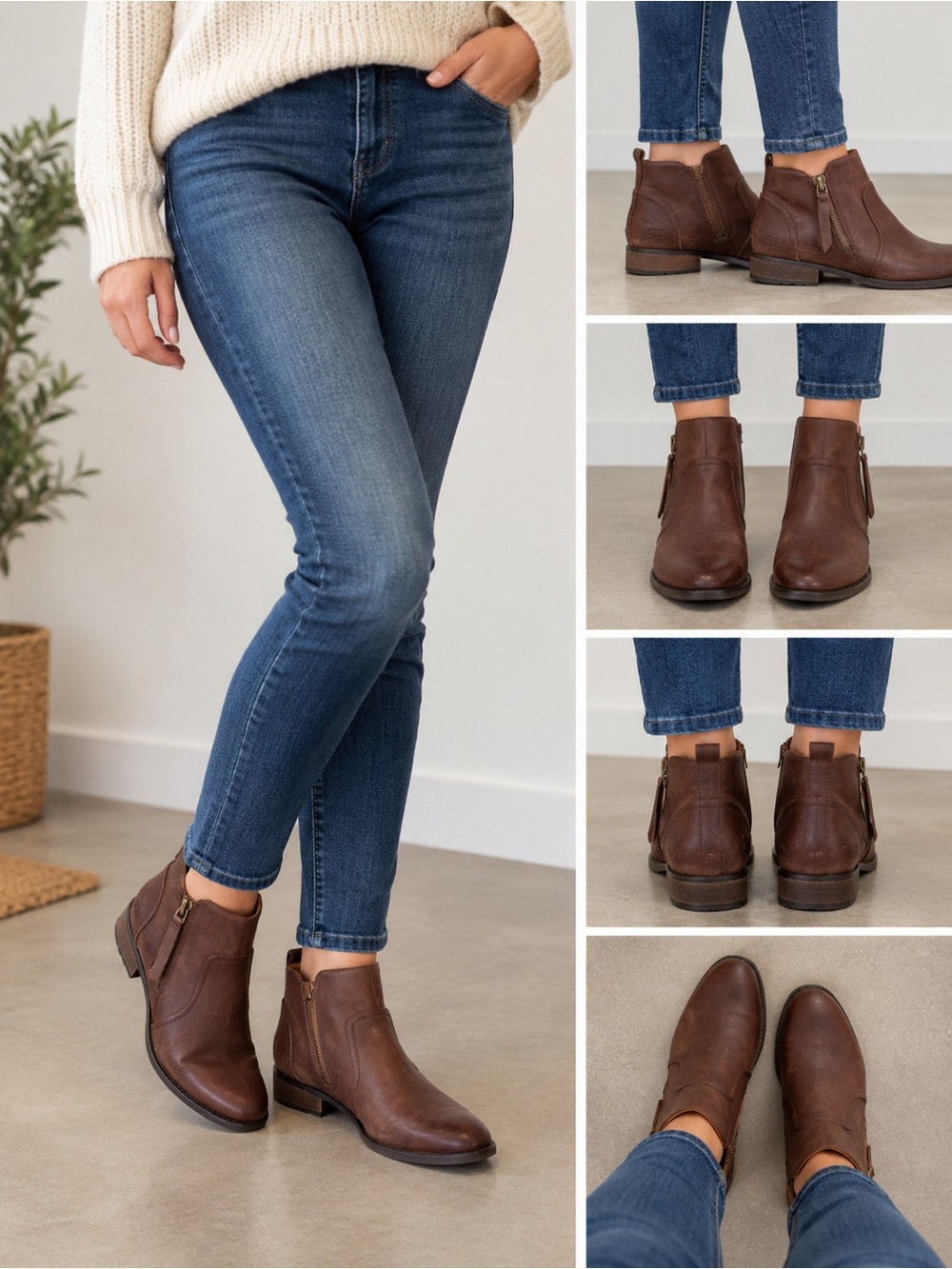 UGG Aureo Waterproof Brown Leather Side-Zip Ankle Boots 8